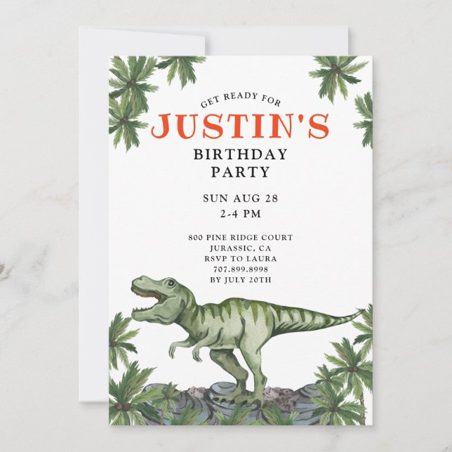 Invitación a la fiesta de cumpleaños de Dinosaur B (Anverso)