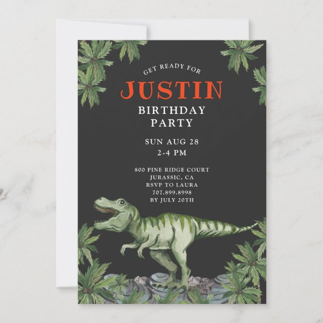 Invitación a la fiesta de cumpleaños de Dinosaur B (Anverso)