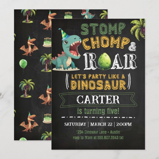 Invitación a la fiesta de cumpleaños de Dinosaur C (Anverso / Reverso)