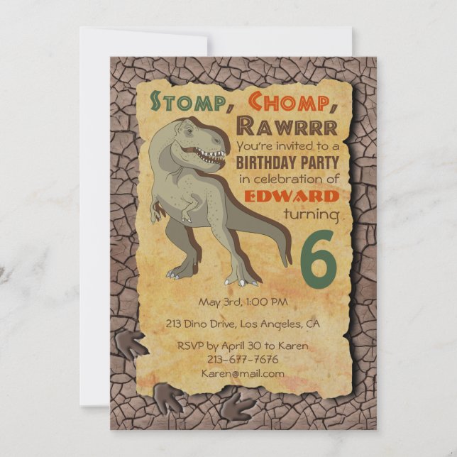 Invitación a la fiesta de cumpleaños de Dinosaur T (Anverso)