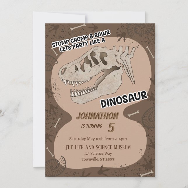 Invitación a la fiesta de cumpleaños de dinosaurio (Anverso)