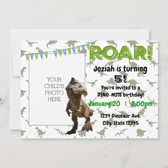 Invitación a la fiesta de cumpleaños de dinosaurio (Anverso)