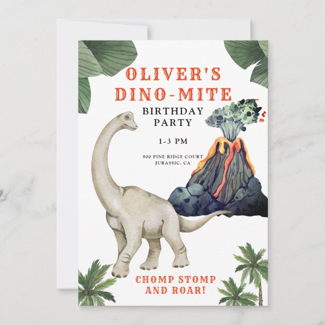 Invitación a la fiesta de cumpleaños de dinosaurio (Anverso)