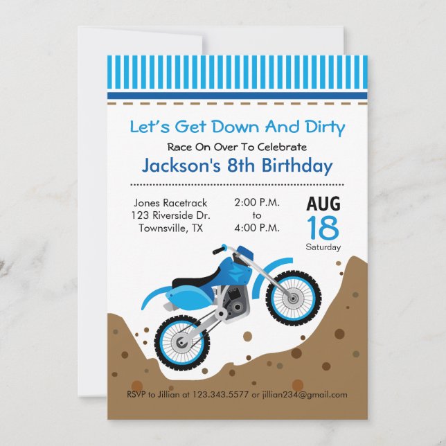 Invitación a la fiesta de cumpleaños de Dirt Bike (Anverso)