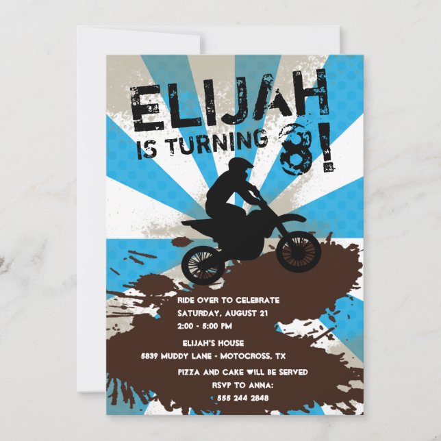Invitación a la fiesta de cumpleaños de Dirt Bike (Anverso)