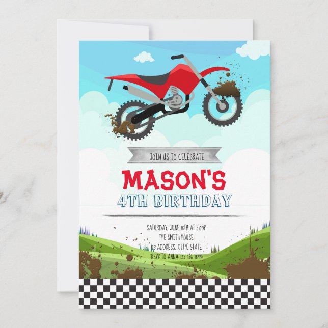 Invitación a la fiesta de cumpleaños de Dirt Bike (Anverso)