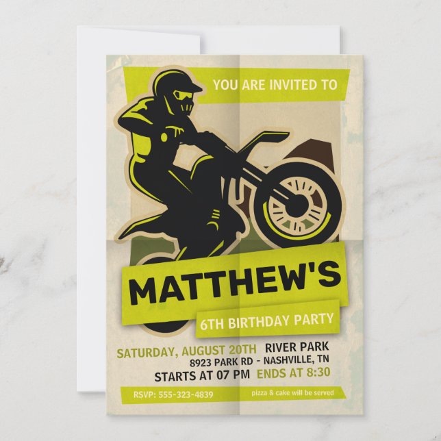 Invitación a la fiesta de cumpleaños de Dirt Bike  (Anverso)