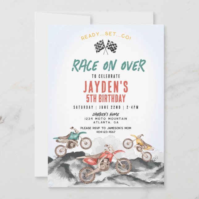 Invitación a la fiesta de cumpleaños de Dirt Bike  (Anverso)