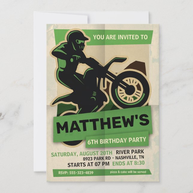 Invitación a la fiesta de cumpleaños de Dirt Bike  (Anverso)