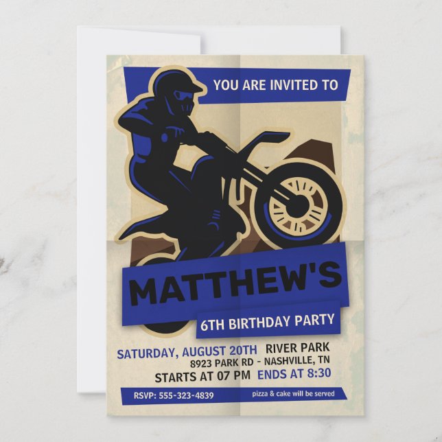 Invitación a la fiesta de cumpleaños de Dirt Bike  (Anverso)