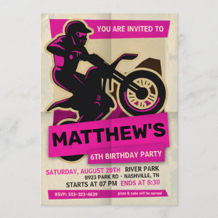 Invitación a la fiesta de cumpleaños de Dirt Bike 