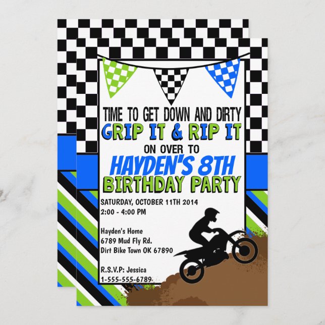 Invitación a la fiesta de cumpleaños de Dirt Bike (Anverso / Reverso)