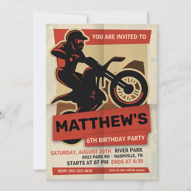 Invitación a la fiesta de cumpleaños de Dirt Bike  (Anverso)