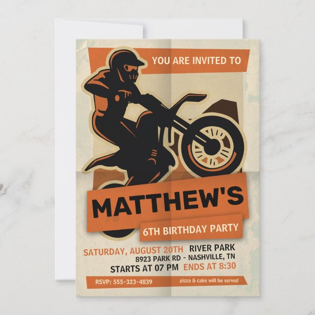 Invitación a la fiesta de cumpleaños de Dirt Bike  (Anverso)