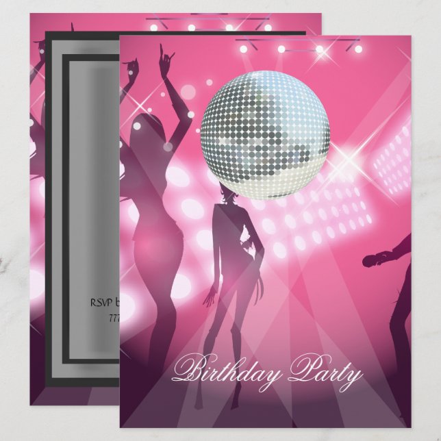 Invitación a la fiesta de cumpleaños de Disco Retr (Anverso / Reverso)