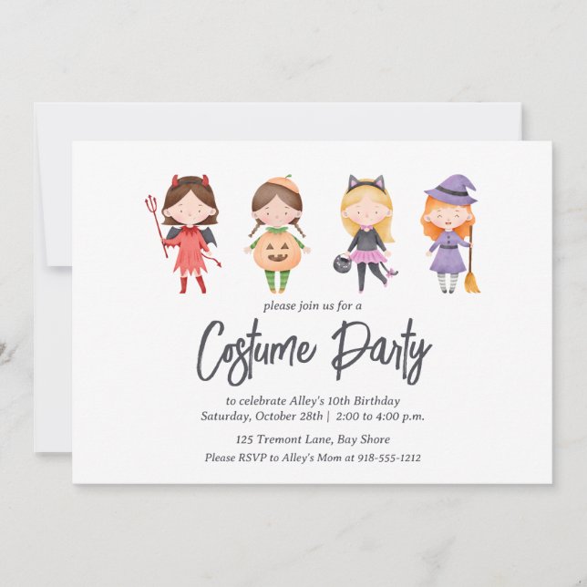Invitación a la fiesta de cumpleaños de disfraces  (Anverso)