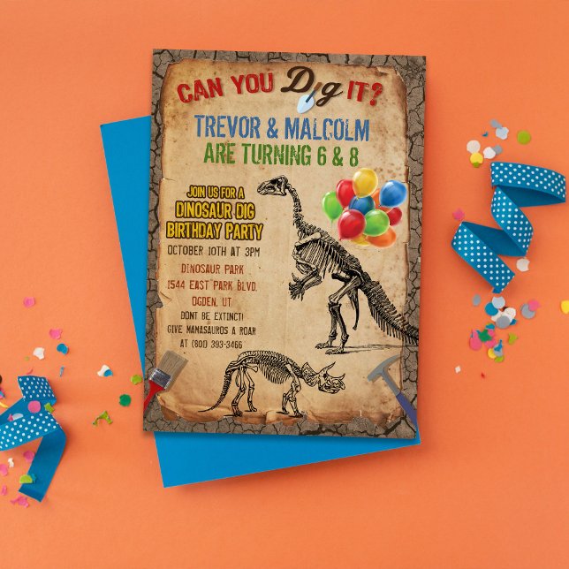 Invitación a la fiesta de cumpleaños de doble dino (Subido por el creador)