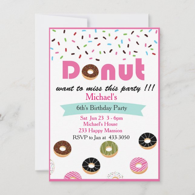 Invitación a la fiesta de cumpleaños de Donut (Anverso)