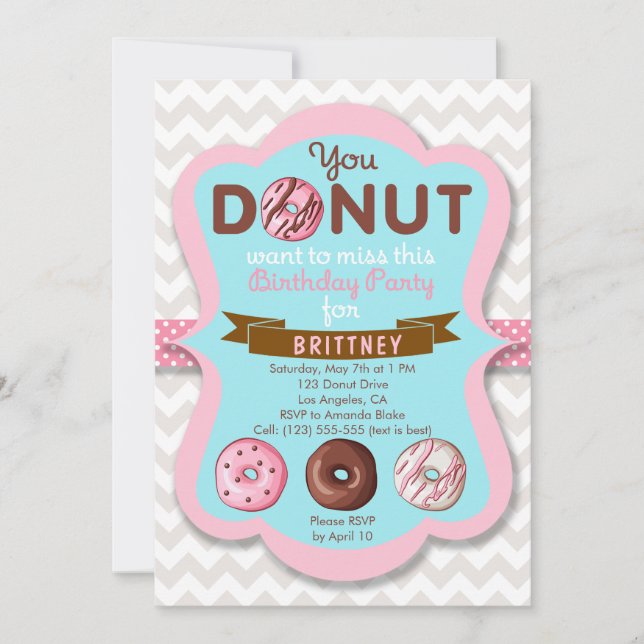 Invitación a la fiesta de cumpleaños de Donut (Anverso)