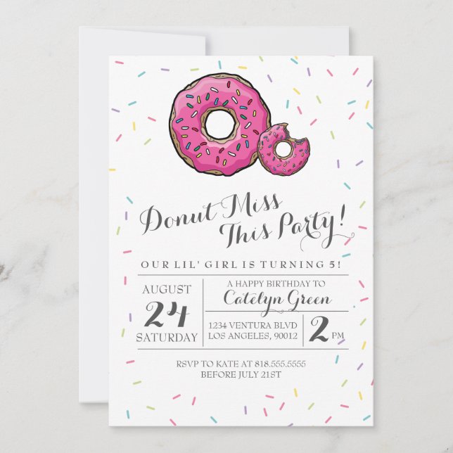 Invitación a la fiesta de cumpleaños de Donut (Anverso)