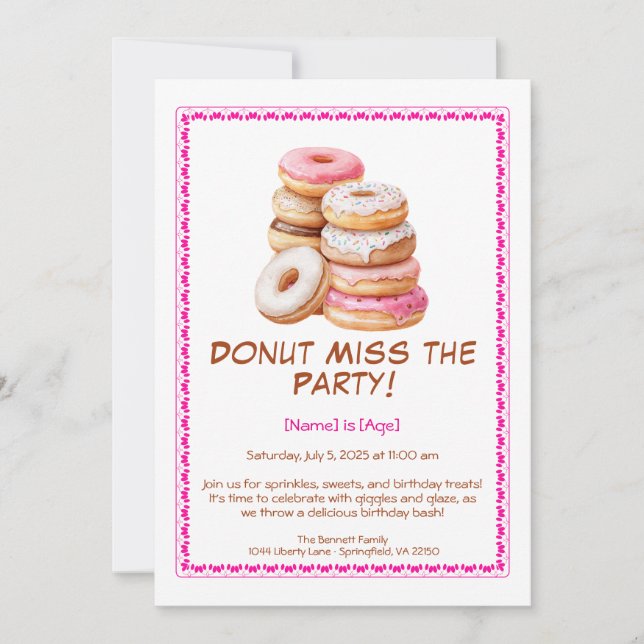 Invitación a la fiesta de cumpleaños de Donut - co (Anverso)