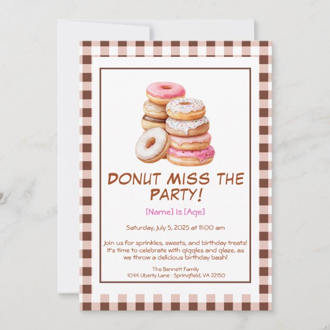 Invitación a la fiesta de cumpleaños de Donut - co (Anverso)