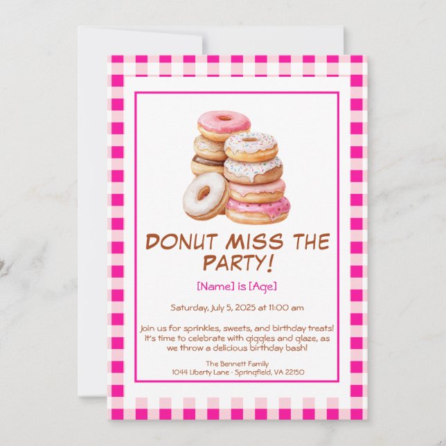 Invitación a la fiesta de cumpleaños de Donut - co (Anverso)