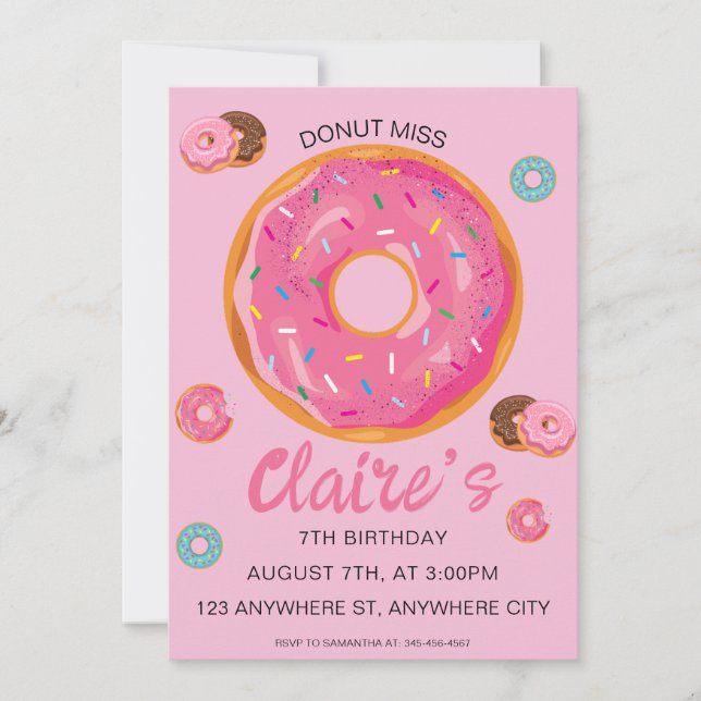 Invitación a la fiesta de cumpleaños de Donut Miss (Anverso)