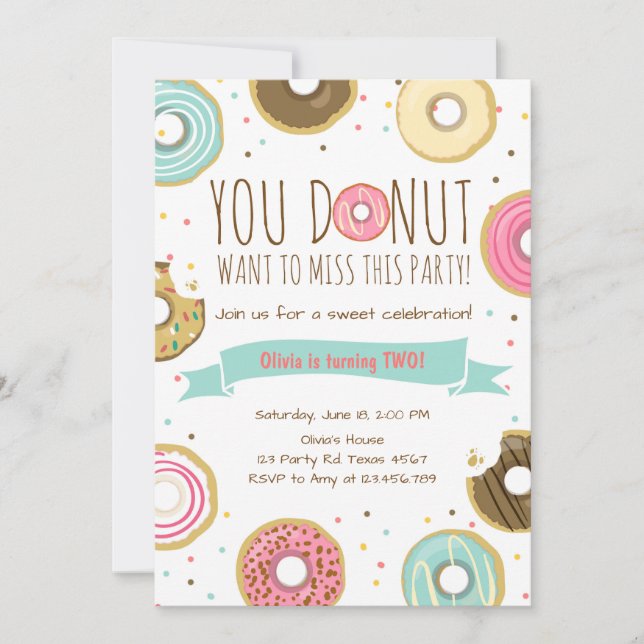Invitación a la fiesta de cumpleaños de Donut no q (Anverso)