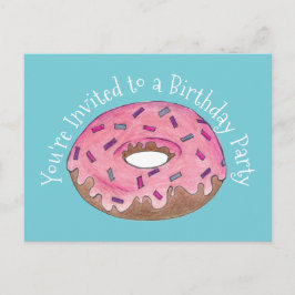 Invitación a la fiesta de cumpleaños de donut rosa