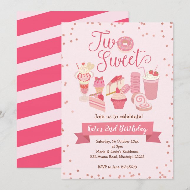 Invitación a la fiesta de cumpleaños de dos Chicas (Anverso / Reverso)