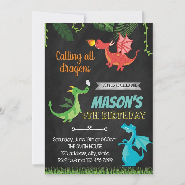 Invitación a la fiesta de cumpleaños de Dragon (Anverso)