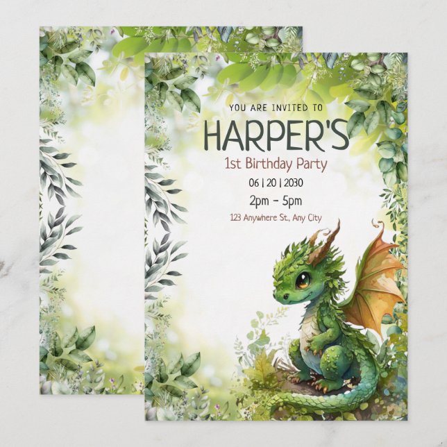 Invitación a la fiesta de cumpleaños de Dragon Edi (Anverso / Reverso)