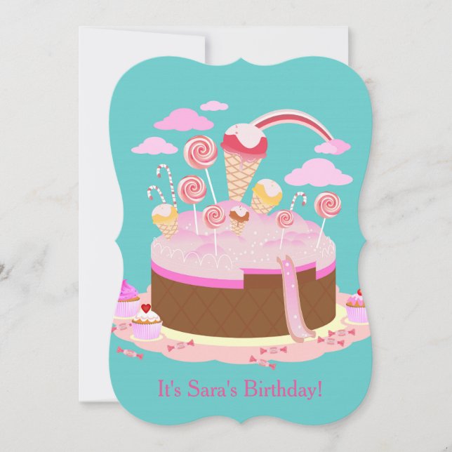 Invitación a la fiesta de cumpleaños de dulces y c (Anverso)