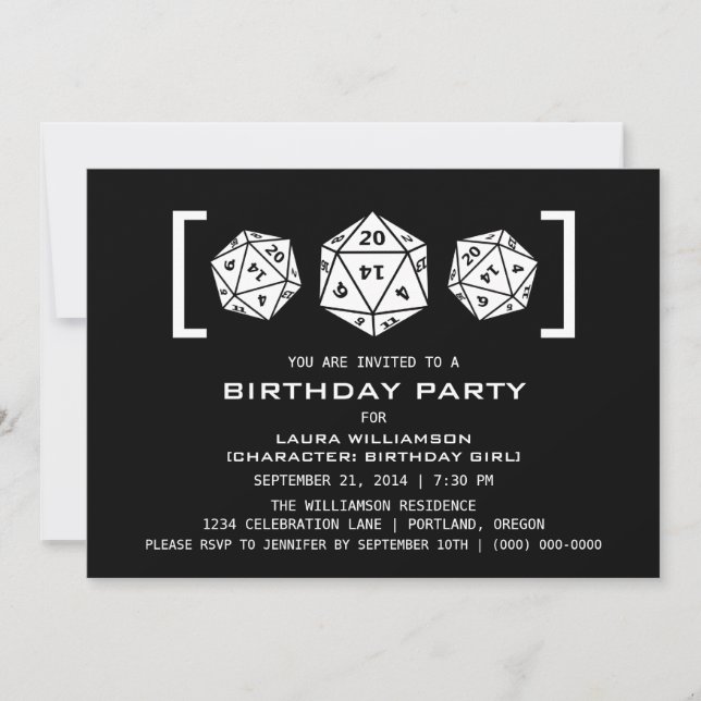 Invitación a la fiesta de cumpleaños de Ebony D20  (Anverso)