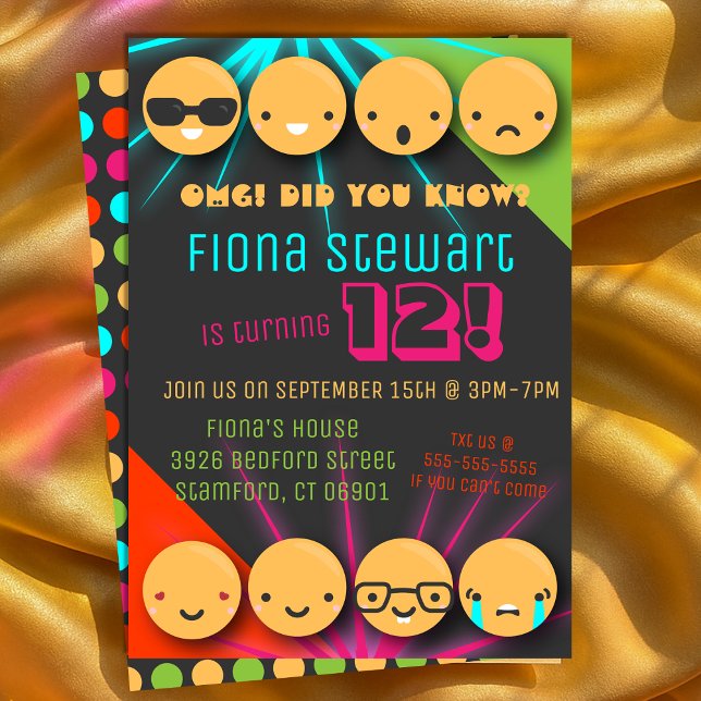Invitación a la fiesta de cumpleaños de Emoji colo (Cute Colorful Emoji Birthday Party Invitation
)