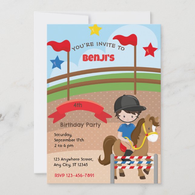 Invitación a la fiesta de cumpleaños de equitación (Anverso)