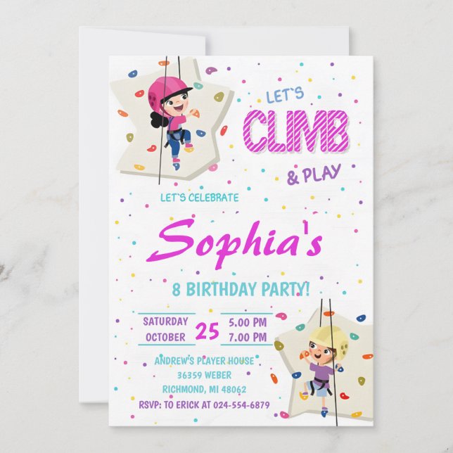 Invitación a la fiesta de cumpleaños de escalada d (Anverso)