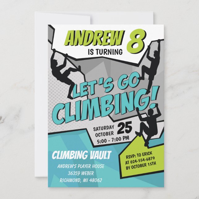 Invitación a la fiesta de cumpleaños de escalada d (Anverso)