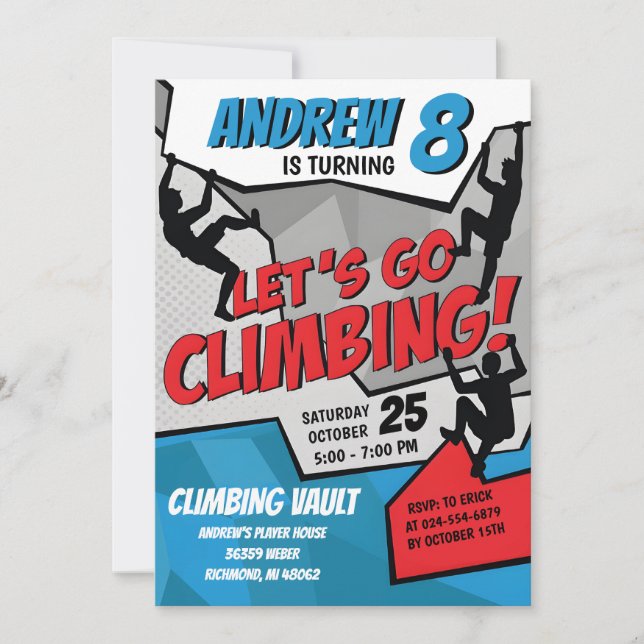 Invitación a la fiesta de cumpleaños de escalada d (Anverso)