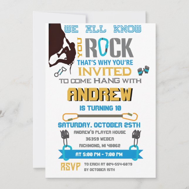 Invitación a la fiesta de cumpleaños de escalada d (Anverso)