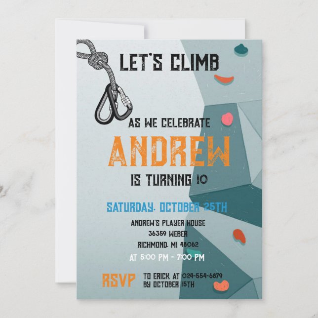 Invitación a la fiesta de cumpleaños de escalada d (Anverso)