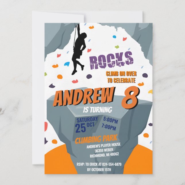 Invitación a la fiesta de cumpleaños de escalada d (Anverso)