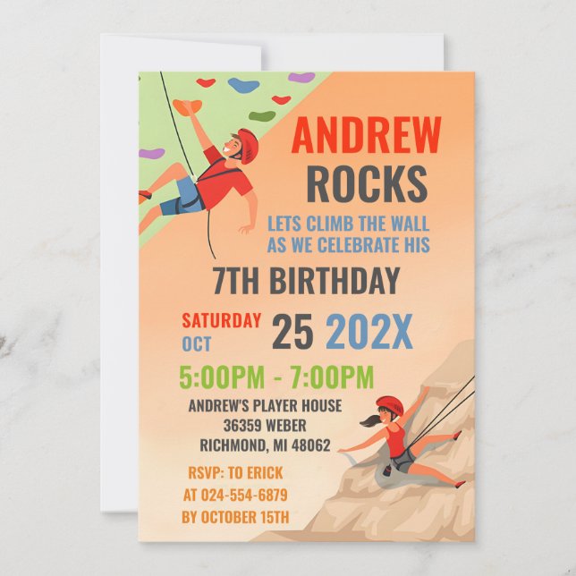 Invitación a la fiesta de cumpleaños de escalada d (Anverso)