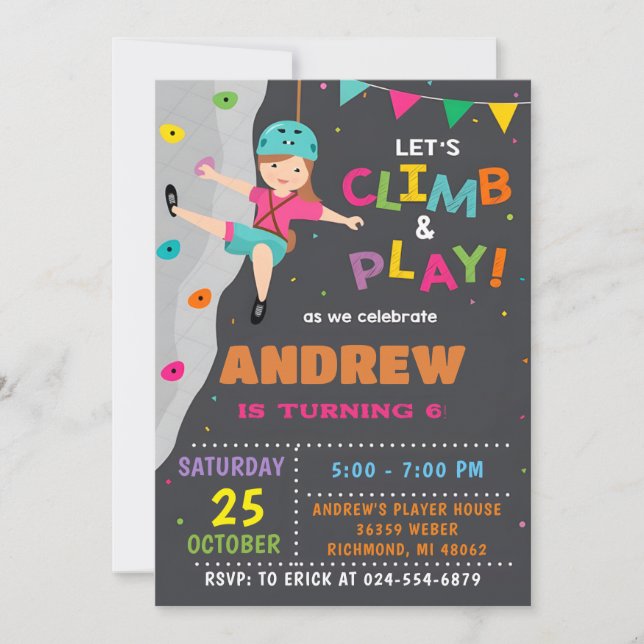 Invitación a la fiesta de cumpleaños de escalada d (Anverso)