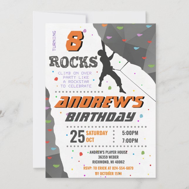 Invitación a la fiesta de cumpleaños de escalada d (Anverso)