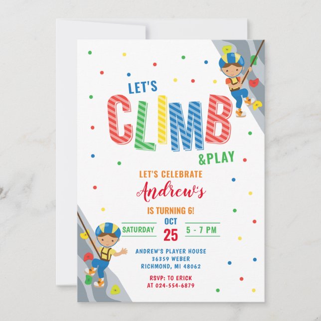Invitación a la fiesta de cumpleaños de escalada d (Anverso)
