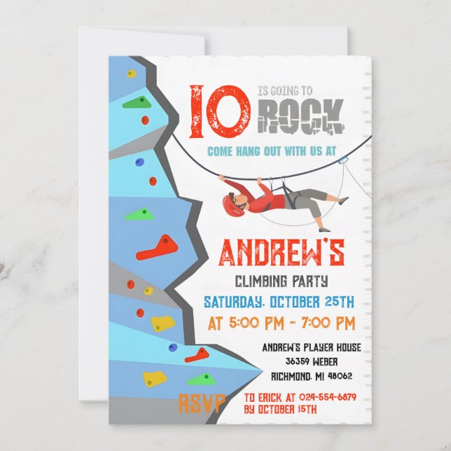 Invitación a la fiesta de cumpleaños de escalada d (Anverso)
