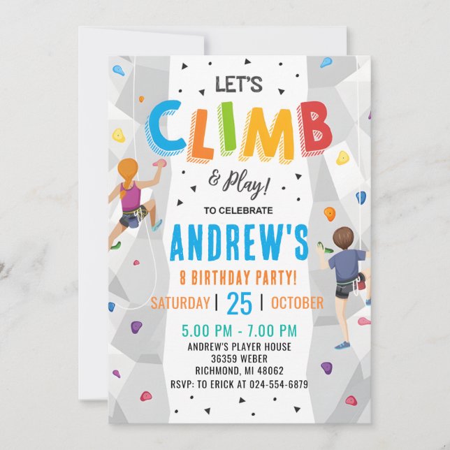 Invitación a la fiesta de cumpleaños de escalada d (Anverso)