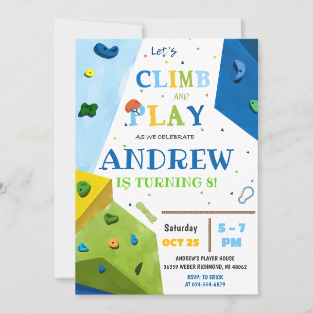 Invitación a la fiesta de cumpleaños de escalada d (Anverso)